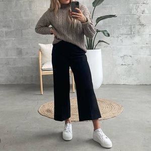 Black Tape Cable Knit Mock neck Sweater